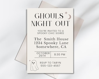Ghouls Night Out Invitation Canva Template Editable Halloween Party Invite Minimal Spooky Chic Printable Digital Download
