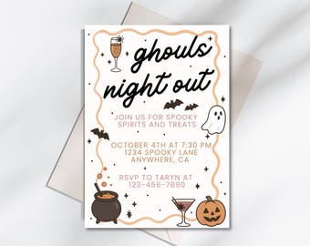 Ghouls Night Out Invitation Editable Canva Halloween Girls Party Invite Spooky Printable Digital Download