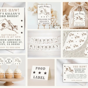 Yee-Haw Rodeo Party Pack | Cowboy Birthday Decorations Bundle | Western Editable Canva Templates | Invitations, Signs, Tags & Printables