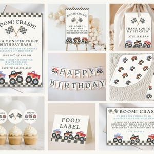 Monster Truck Birthday Party Bundle • Editable Canva Templates • Digital Download • Monster Truck Decor Invitation Signs Toppers & More