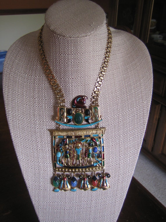 Vintage Diorios Gold Tone & Enamel Egyptian Reviva