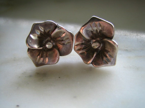 Vintage Sterling Silver Violet Pierced Earrings - image 1