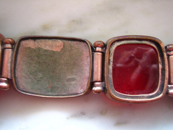 Vintage Liz Claiborne Copper Tone & Large Red Sto… - image 5