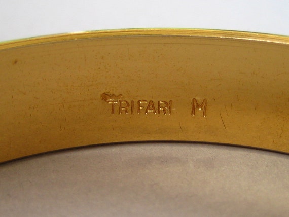 Vintage Crown Trifari Gold Tone Bangle Bracelet - image 2
