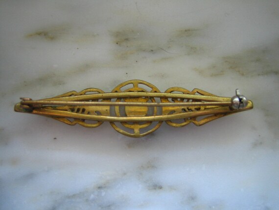 Antique Gold Tone & Red Enamel Bar Pin or Brooch - image 2