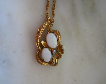 Vintage 14 Kt Gold Filled & Opal Pendant Necklace