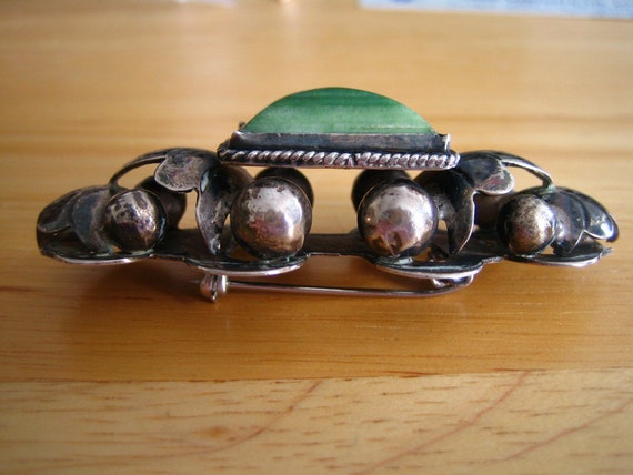 Vintage Sterling Silver & Green Turquoise Pin or … - image 4