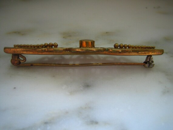 Antique Gold Tone & Red Enamel Bar Pin or Brooch - image 3