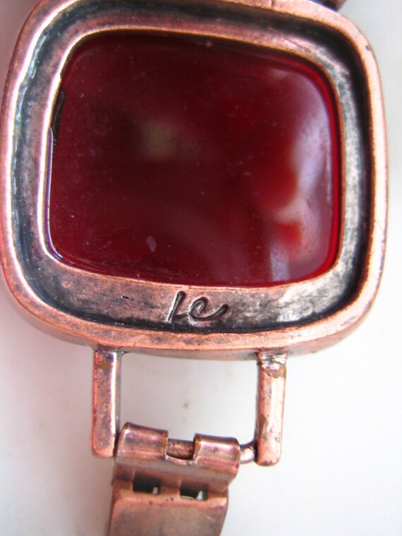 Vintage Liz Claiborne Copper Tone & Large Red Sto… - image 6