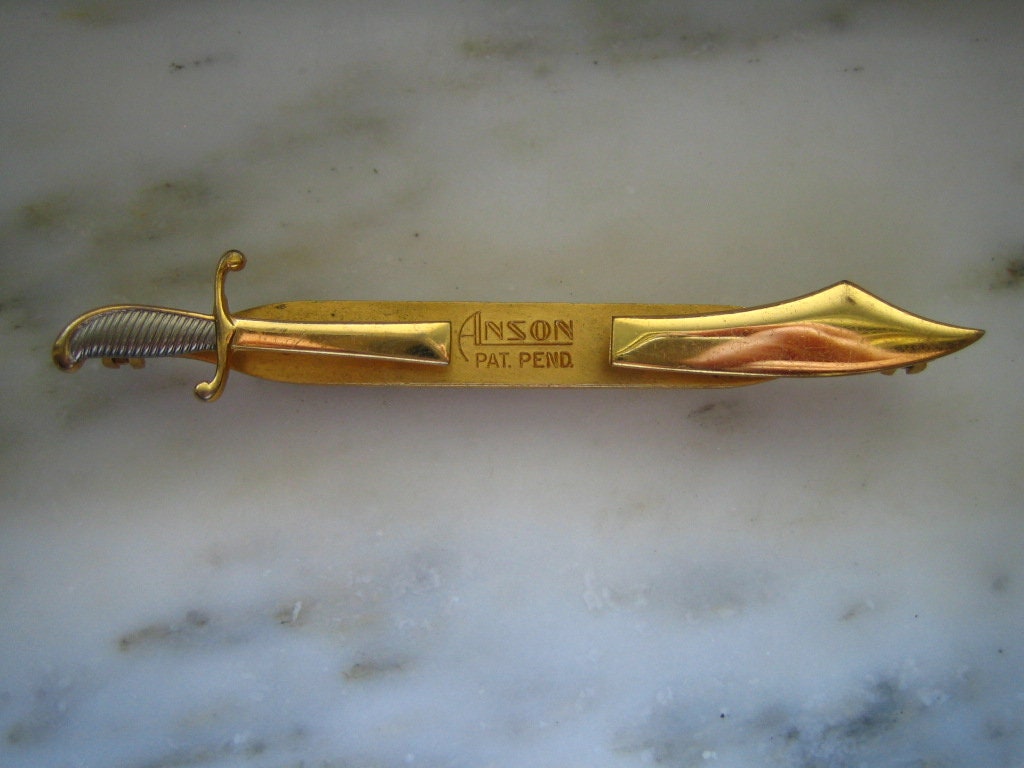 Vintage Tie Tack Clasp Bar Sword Scimitar PIONEER Alcazar Shrine Mason's