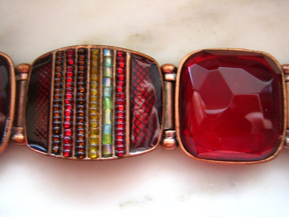 Vintage Liz Claiborne Copper Tone & Large Red Sto… - image 4