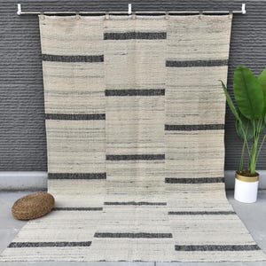 9x12 Black & Beige Striped Kilim Rug, Moroccan Oversize Rug, Extra Large Area Rug, Handmade Soft Wool Rug, Area Rug, Scandinavian Style Rug