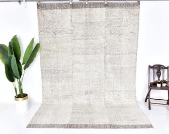 8x10 Area Rug, 8x10 Kilim Rug ,8x10 Soft Wool Jute Kilim Rug, Wool Handmade Jute Kilim, 8x10 Rug, Brown Beige Kilim, Custom Size Kilim Rug