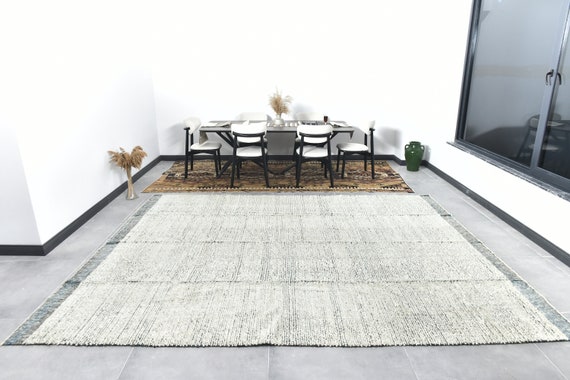 9x12 Area Rug, 9x12 Kilim Rug, 9x12 Soft Wool Jute Kilim Rug, Handmade Wool Jute Kilim, 9x12 Rug, Blue White Kilim, Custom Size Kilim Rug