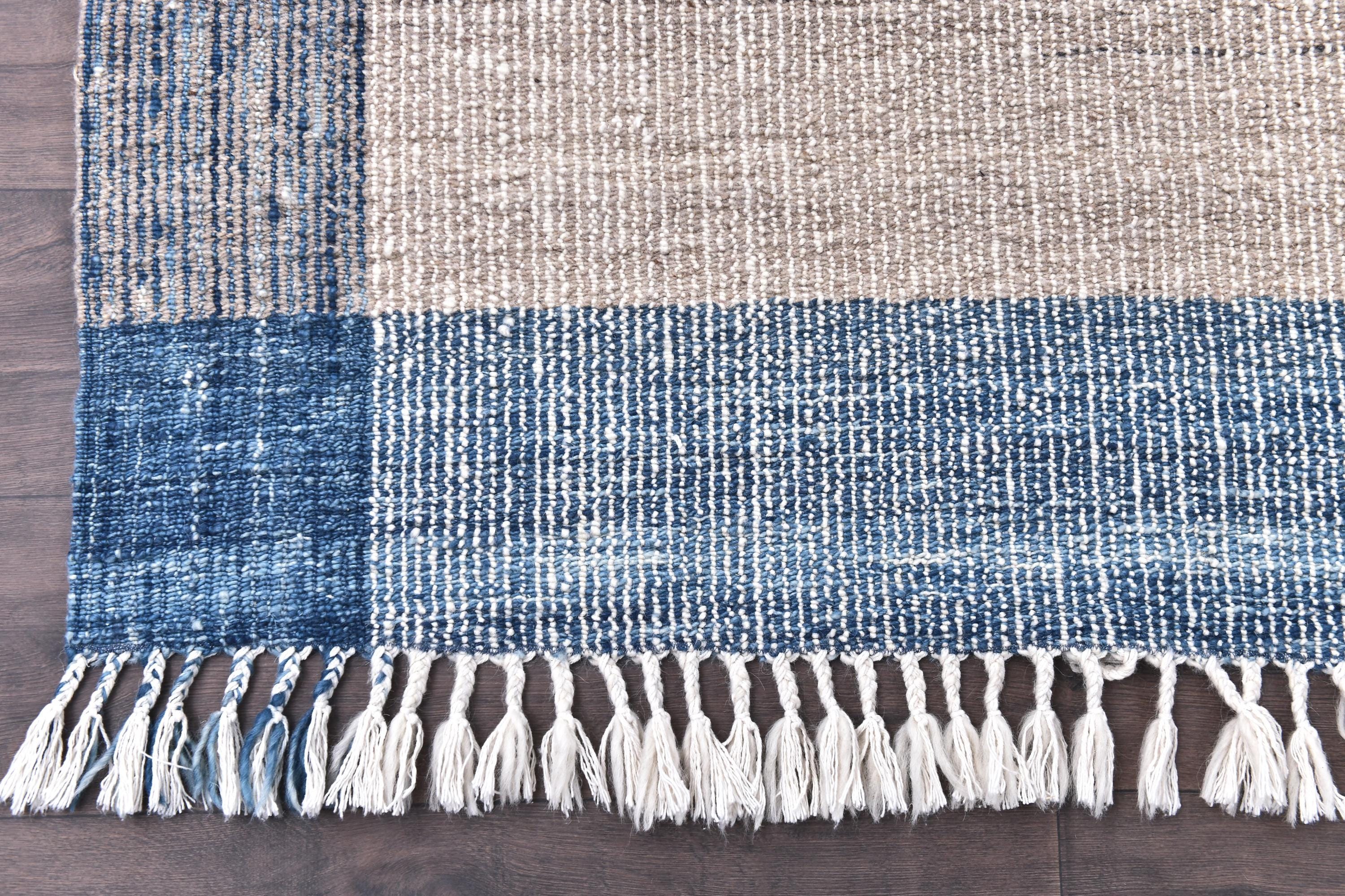 6x9 Handwoven Kilim Rug, Blue Light Brown Kilim Area Rug, 6x9