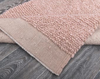 Tapis de course kilim rose doux, tapis de course kilim, style bohème vintage turc, kilim fait main en laine, tapis de course rose pastel, tapis pour couloir
