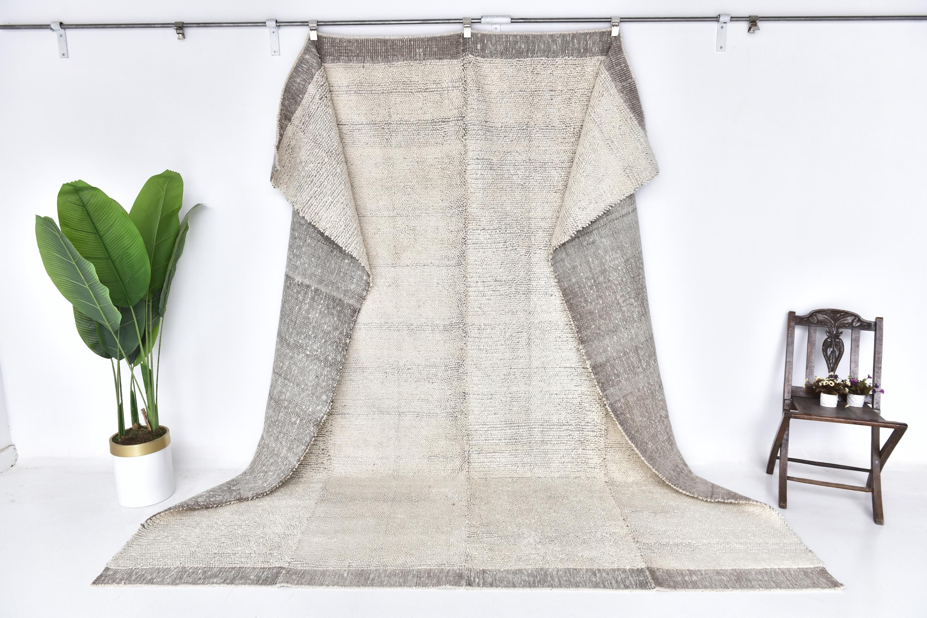 9x10 Brown & Beige Turkish Modern Soft Wool Rug, 9x10 Bohemian Wool Rug ...