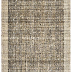 Handwoven area rug featuring geometric color blocks in rich navy blue, warm golden yellow, olive green and natural beige tones. This modern Turkish kilim style rug has a textured flat weave with white fringe edges, perfect for bohemian or Scandinavian interiors. Natural fiber construction creates an eco-friendly floor covering.