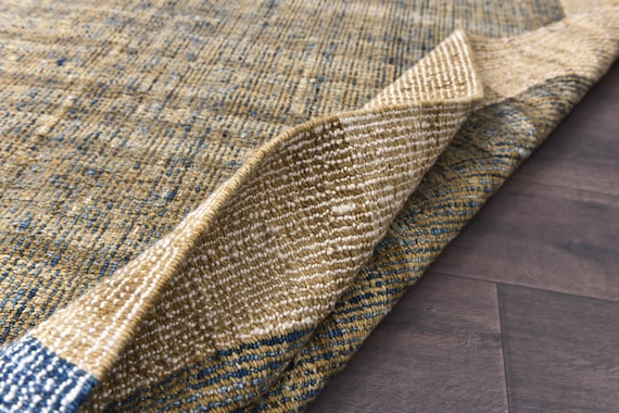 6x9 Handwoven Kilim Rug, Mustard Blue Color, 6x9 Handmade Wool Jute Kilim Rug, Floor Rug Modern Design 6x9 Living Room Bedroom Rug, 6x9 Rug
