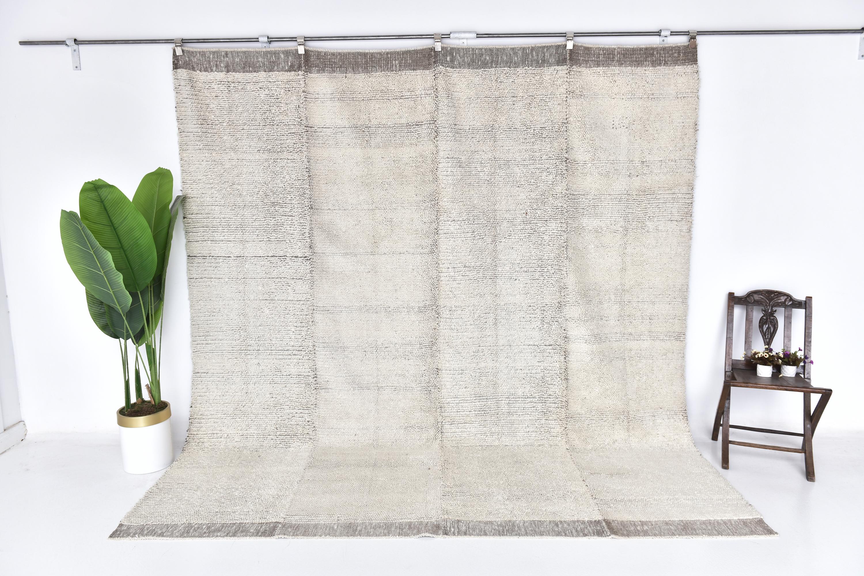 9x10 Brown & Beige Turkish Modern Soft Wool Rug, 9x10 Bohemian Wool Rug ...