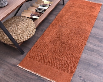 Dywan 2x5 z miękkiej terakoty, dywanik 2x5 z kilimu, dywanik 2x5 z miękkiej wełny i juty, ręcznie robiony kilim z juty, terakotowy kilim na wymiar