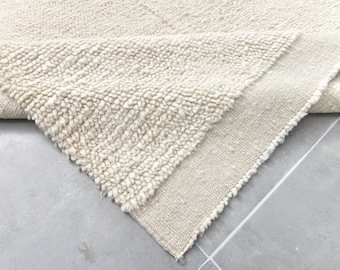 White Moroccan Rug, Jute White Rug, Plain White Rug, White Handmade Wool Rug, Beni Ourain Rug, Oversize Off White Rug, Moroccan Area Rug