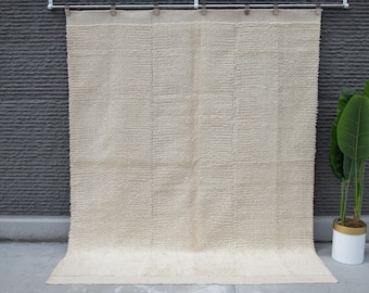 8x10 White Modern Soft Wool Rug, 8x10 washable Handmade Wool Rug, 8x10 Minimalist Handwoven Scandinavian Area Rug, Machine Washable Wool Rug