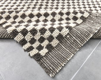 9x12 Area Rug, 9x12 Kilim Rug, 9x12 Soft Checkered Kilim Rug, Wool Handmade Jute Kilim, 9x12 Rug,  Beige & Gray Kilim, Custom Size Kilim Rug
