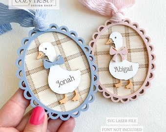 Goose Tag SVG Easter Heirloom Gingham Frame Laser File (Digital Download)