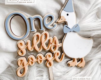 Decorazione per torta "Silly Goose" per il primo compleanno in formato SVG: file per taglio laser (download digitale)