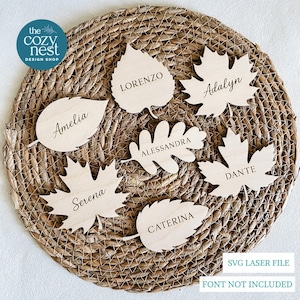 Paquete de tarjetas de mesa para el Día de Acción de Gracias con diseño de hojas de otoño: archivo SVG de corte láser (descarga digital)