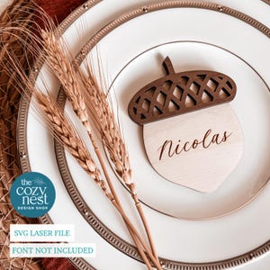Acorn Thanksgiving Seating Card Laser Cut File SVG DXF (Digital Download)