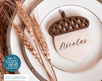 Acorn Thanksgiving Seating Card Laser Cut File SVG (Digital Download)