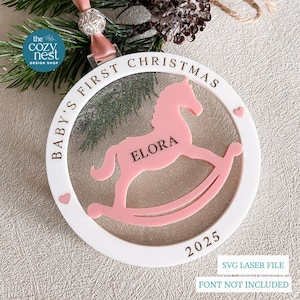 Baby's First Christmas Rocking Horse Ornament SVG: Laser Cut File SVG, DXF (Digital Download)
