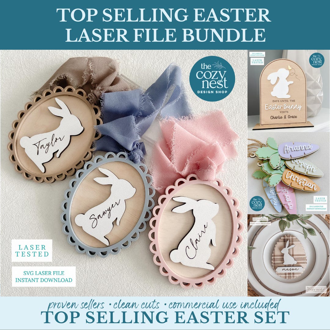 Easter SVG Bundle Laser Cut Files Bunny Carrot Countdown Glowforge ...