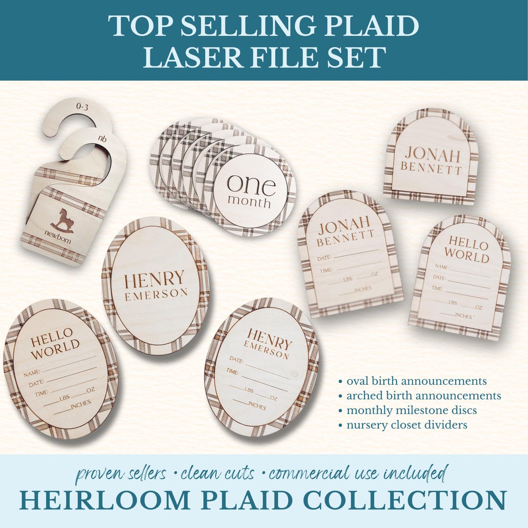 Plaid SVG Bundle Laser Cut Files Heirloom Baby Milestone Glowforge ...