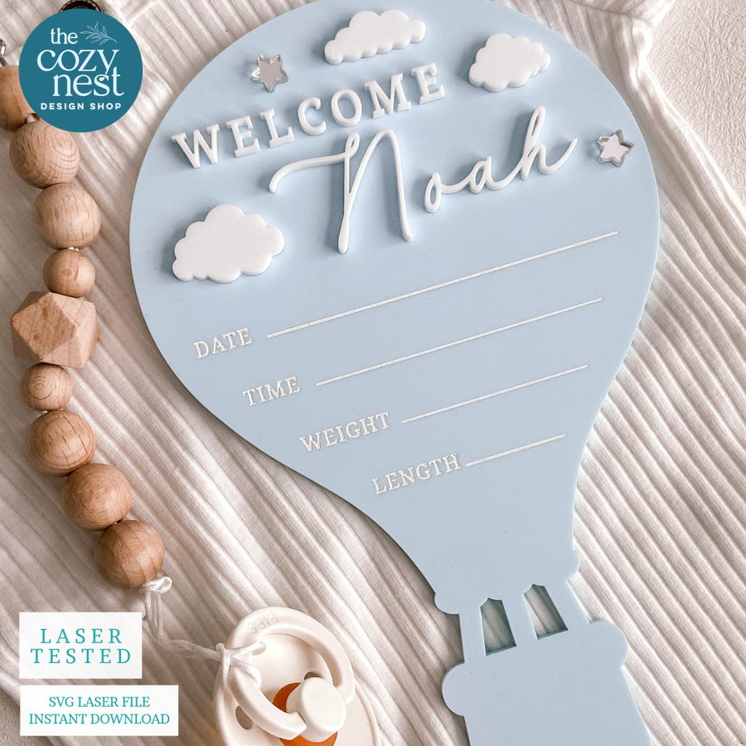 Hot Air Balloon Birth Announcement SVG: Laser Cut File (SVG,DXF ...