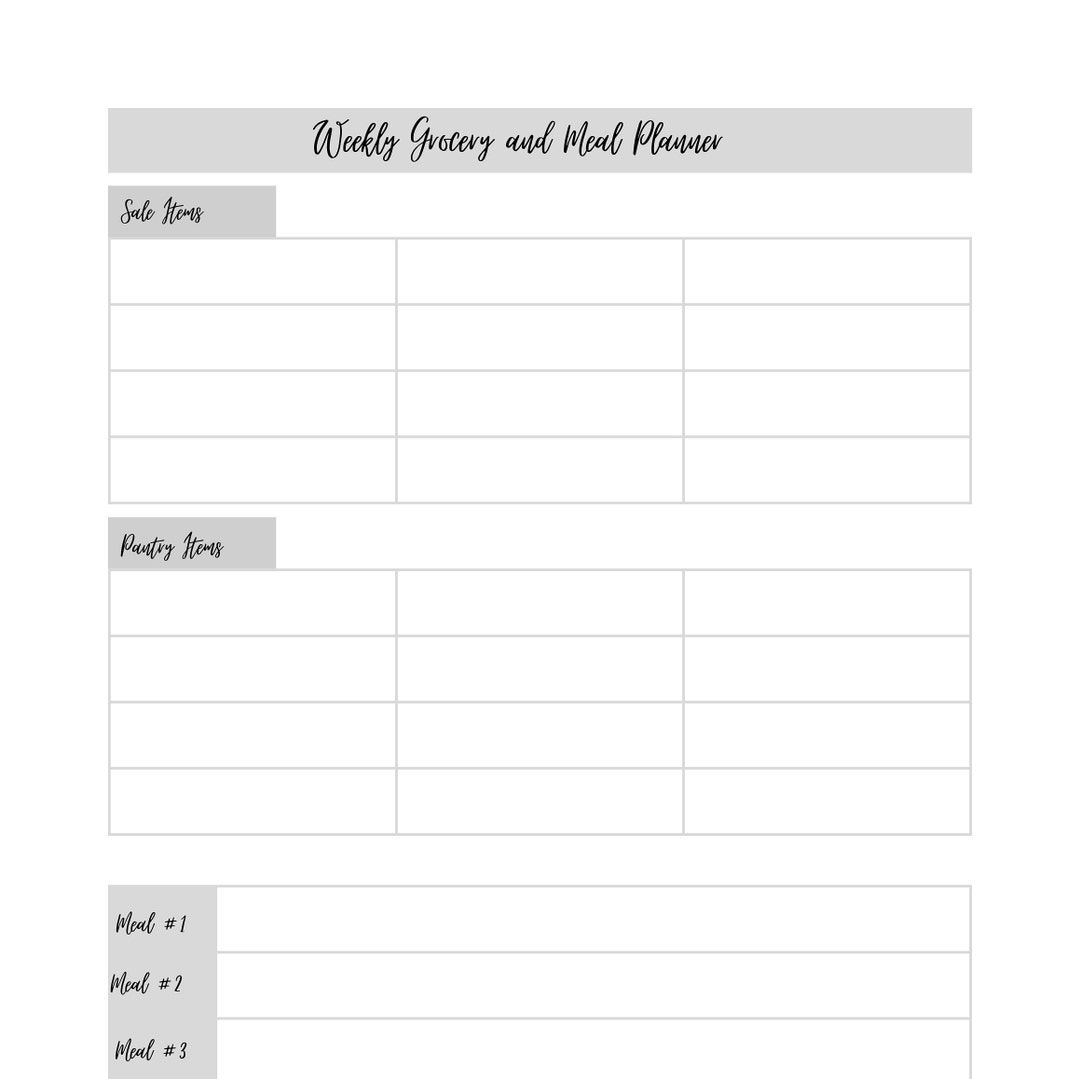 Weekly Meal Planner and Grocery List - Etsy