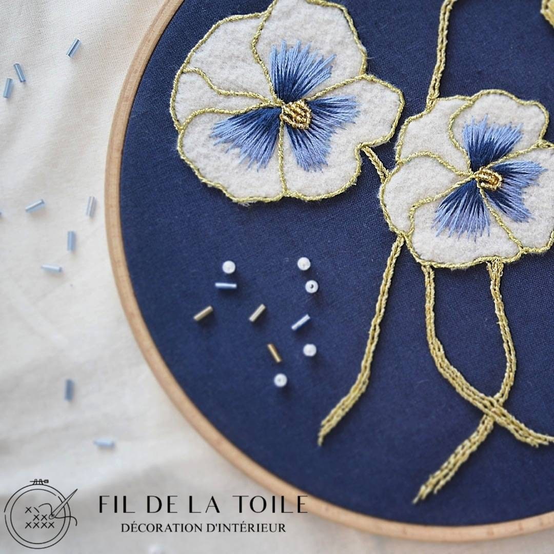 Décoration Murale - Fleurs Pensées en Perles et Feutrine Univers Florale, Thème Botanique