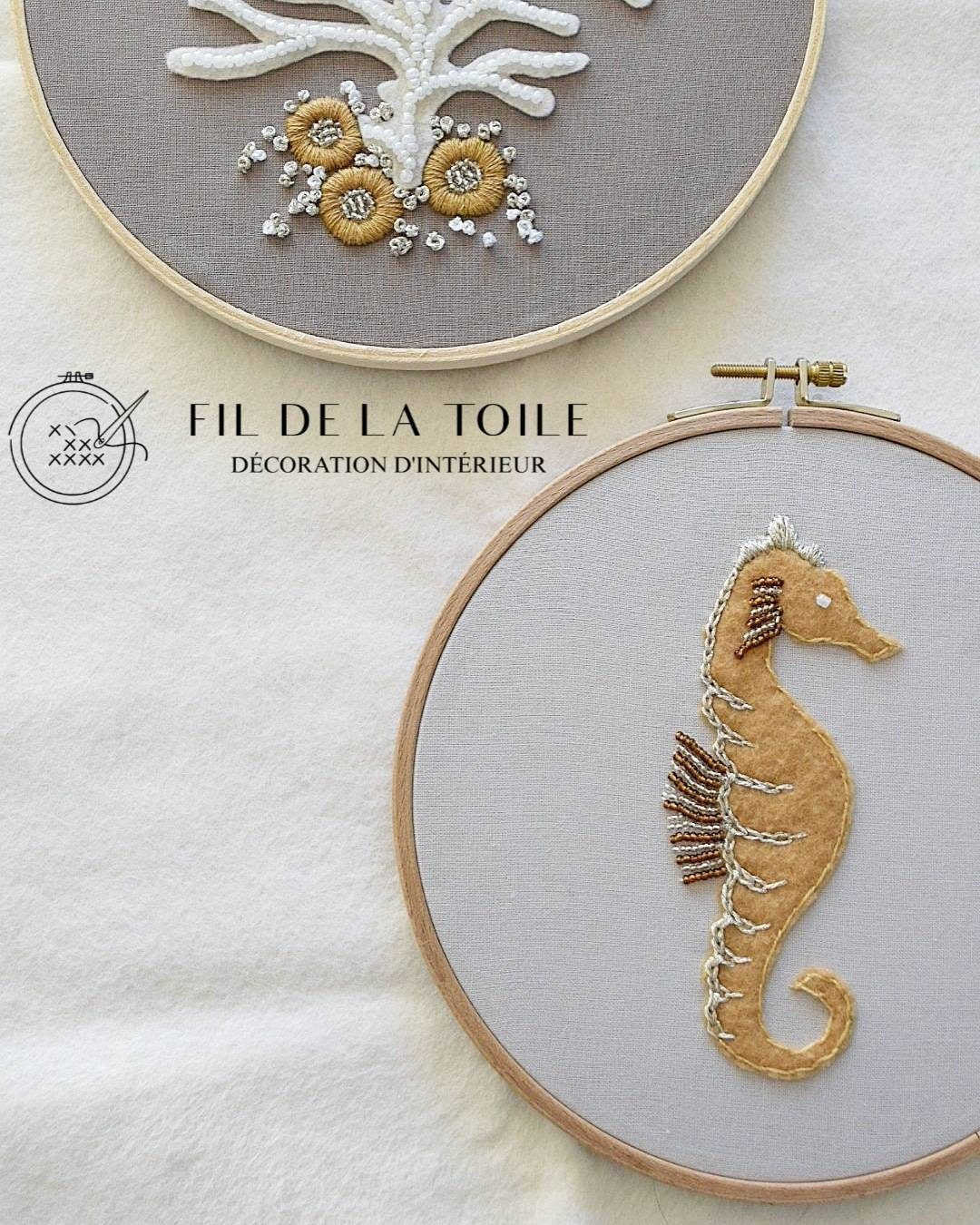 Décoration Murale Chambre d'enfant - Hippocampe en Perles et Feutrine Univers Fond Marin Thème Océan