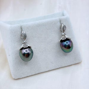 Druppeloorbellen AAA-kwaliteit Tahitiaanse parel, 18 kt witgoud sterlingzilver