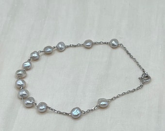 Pearl Bracelet,pearl Chain Bracelet,Real Freshwater Pearl Bracelet,dainty Pearl Bracelet,gift for Her, Bridesmaid Gift,wedding gift