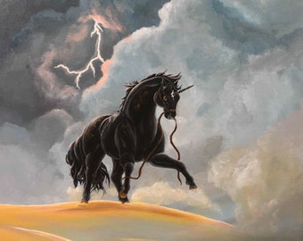 Black Unicorn limited edition print fantasy horse art unicorn wall decor stormy art fantasy landscape gift for fantasy lover birthday gift