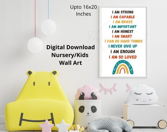 Kids Affirmation Wall Art, Nursery Wall art, Playroom wall art, Positivity wall art, Digital download, Classroom Wall art