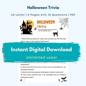 Halloween Trivia Game | Halloween Work Party Trivia | Printable Downloadable Halloween Activity