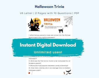 Juego de trivia de Halloween / Trivia de fiesta de trabajo de Halloween / Actividad de Halloween descargable imprimible