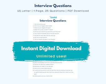 Preguntas de la entrevista de trabajo / Contratación e incorporación de empleados / PDF imprimible y descargable al instante