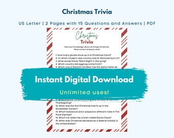 Juego de trivia navideña / Trivia navideña de invierno / Grupo, Oficina, Juego de fiesta / Descargable instantáneo imprimible