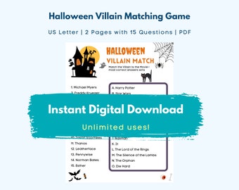 Juego de combinación de villanos de Halloween / Juego de fiesta de trabajo de Halloween / Juego de Halloween descargable imprimible