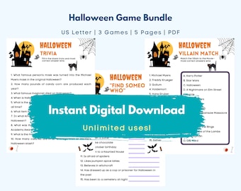 Paquete de juegos de Halloween / Juegos de fiesta de oficina de Halloween / Paquetes de juegos de Halloween descargables imprimibles